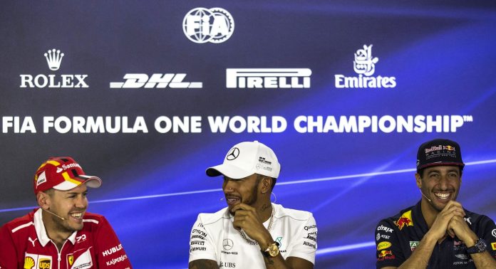 daniel ricciardo lewis hamilton sebastian vettel press