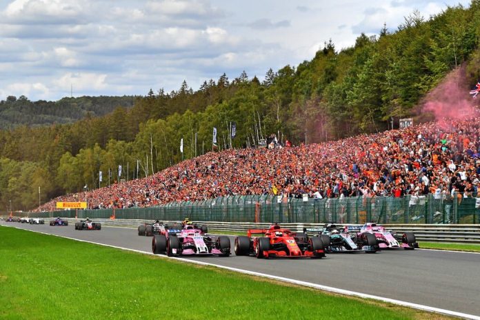 belgijos gp startas ferrari mercedes force india